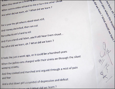 Ian McMillan: Miners Strike poem, 2009