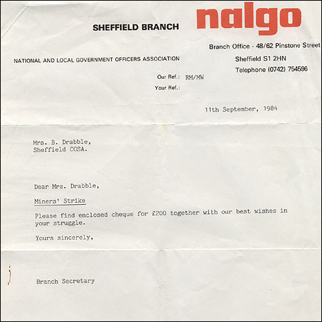 NALGO Miners Strike donation letter, 1984