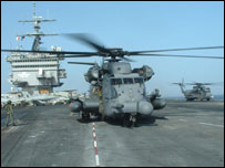 US Air Force carrier and helicopter