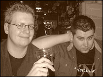 The boys enjoy a pint in the pub