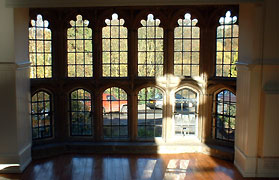Looking through 'Geoffrey's Window' at Monmouth Priory