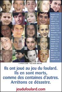 Vítimas do jogo do lenço na França (imagem do site da campanha de conscientização)