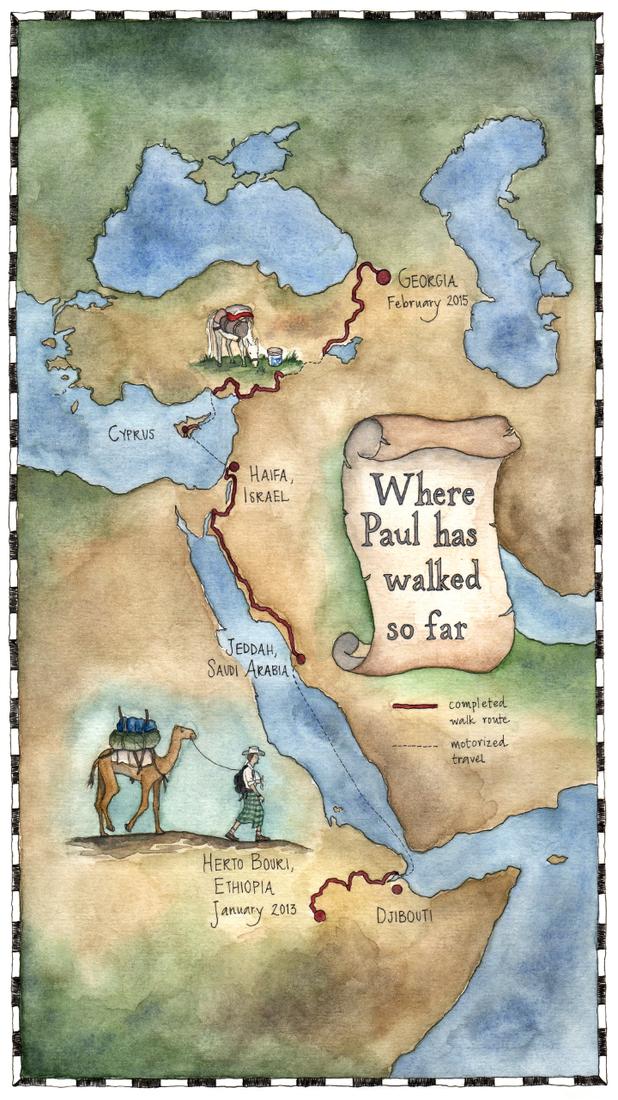 Salopek's route, Jan 2013 to Feb 2015. Illustration © Candace Rose Rardon